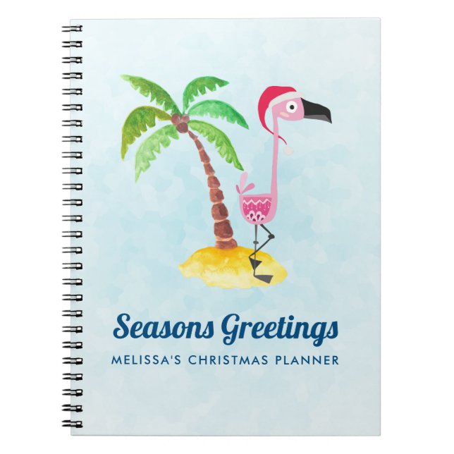 Carnet Flamant rose rose Joyeuses Fêtes à Santa Hat (Devant)