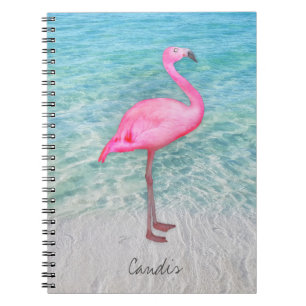 Carnet Flamant rose rose personnalisé Plage de sable trop