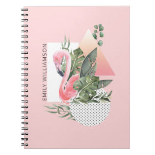 Carnet Flamant rose rose tropical féminin avec nom
