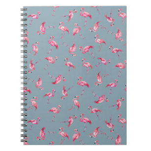 Carnet Flamants rose aquarelle jetés sur gris-bleu clair
