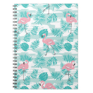 Carnet flamants roses, feuilles de palmiers verts, tropic