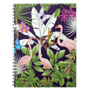 Carnet Flamants roses, plantes tropicaux : motif vintage.