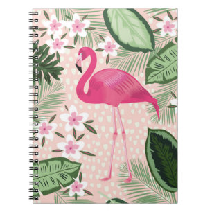 Carnet Flamingo and palm trees seamless pattern illustrat