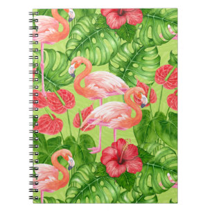 Carnet Flamingo birds and tropical plants