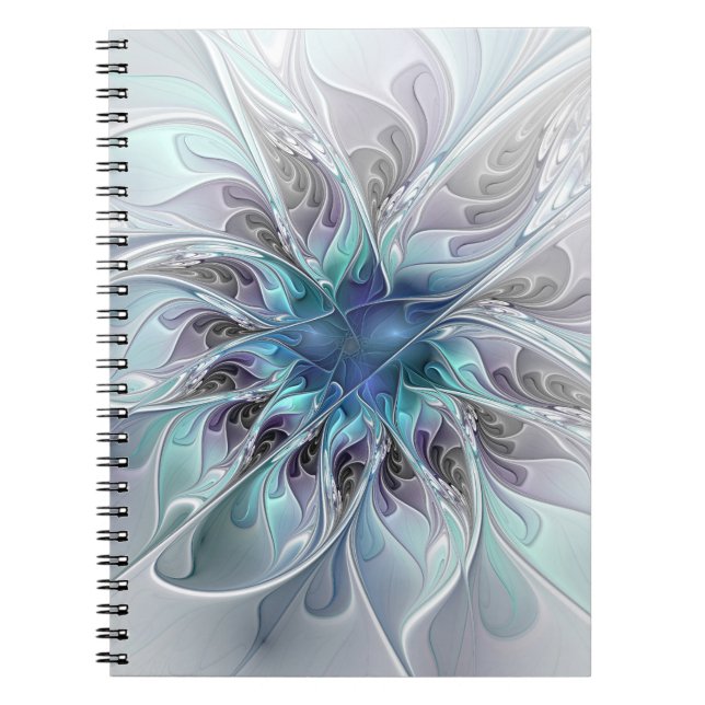 Carnet Fleur Abstraite Fractale Moderne Avec Bleu (Devant)
