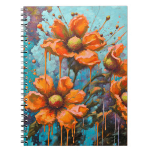 Carnet Fleur Abstraite Orange avec les gouttes de peintur
