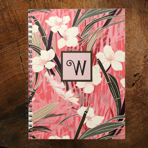 Carnet Fleur asiatique rose pêche blanc chinoiserie monog