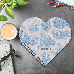 Carnet Fleur bleue turquoise toile jouy monogramme vintag