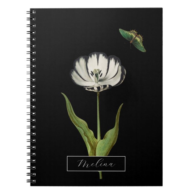 Carnet Fleur botanique papillon noir et blanc (Devant)