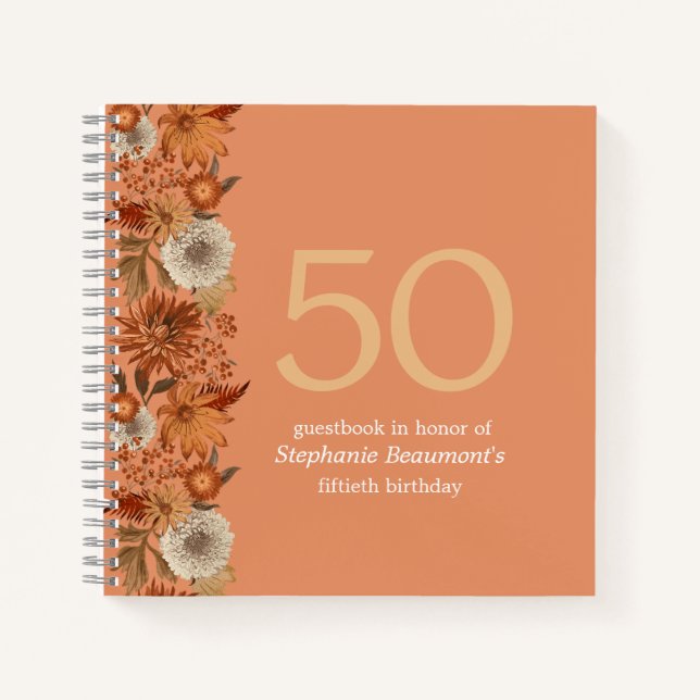 Carnet Fleur d'automne de la femme surprise 50e anniversa (Devant)