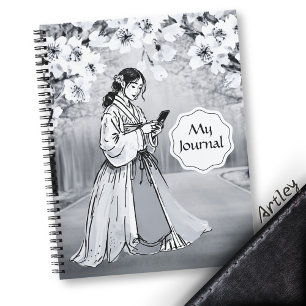 Carnet Fleur de cerisier noire blanche japonaise