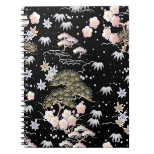 Carnet Fleur de cerisier rose noir Élégant motif floral