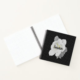 Carnet Fleur de Gardenia blanche sur point Polka noir et