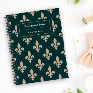 Carnet Fleur de Lis Motif, Français, Royal, Crème, Vert