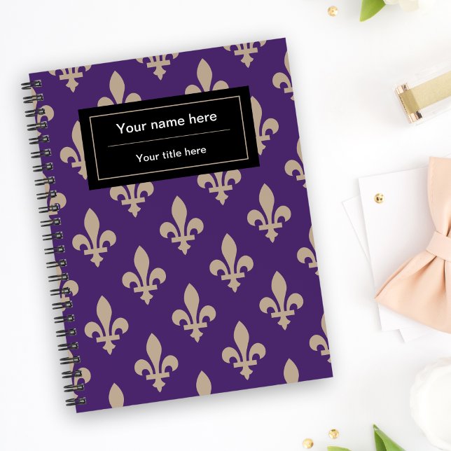 Carnet Fleur de Lis Motif, Français, Royal, Crème, Violet (Créateur téléchargé)