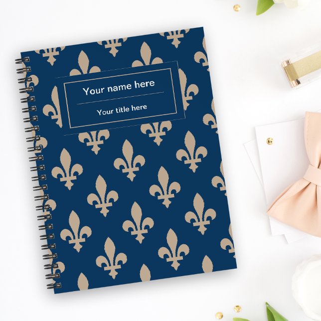 Carnet Fleur de Lis Motif, française, royale, crème, bleu (Créateur téléchargé)