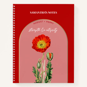 Carnet Fleur de naissance personnalisée Mois août Poppy