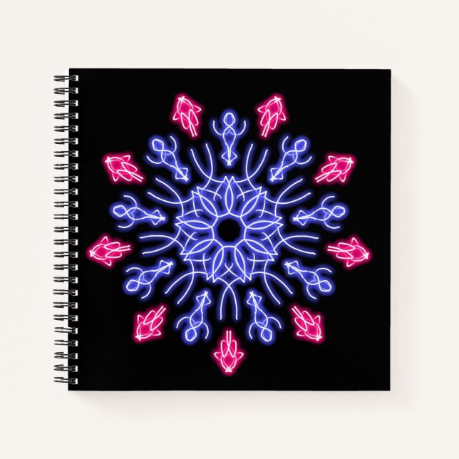Carnet Fleur de néon bleu et rouge (Devant)