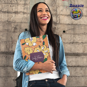 Carnet Fleur de nom personnalisé en script jaune gras ora