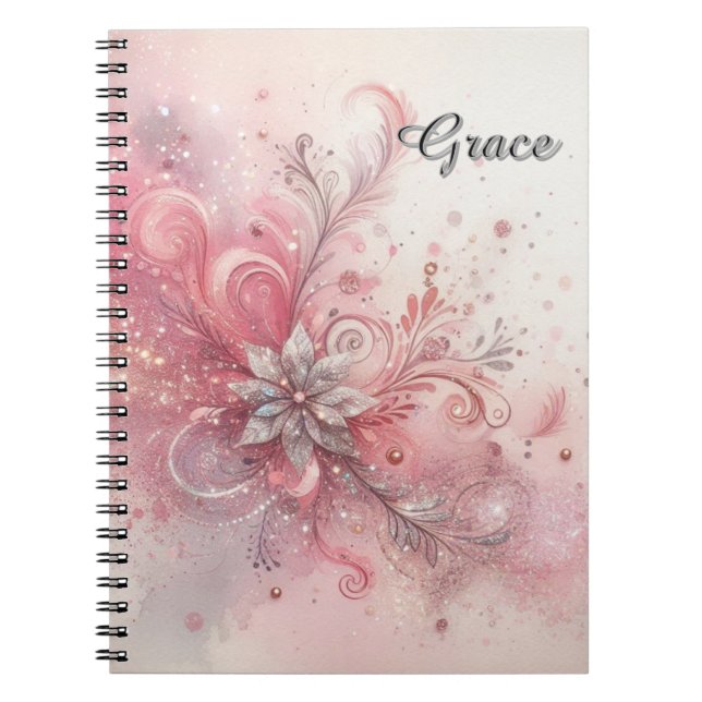 Carnet Fleur de Parties scintillant en argent rose étince (Devant)