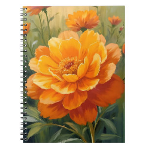 Carnet Fleur de Tagète   Fleur Orange Peinte à l'Aquarell