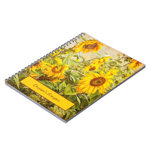 Carnet Fleur de tournesol Vert jaune Rustique Vintage Rec