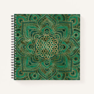 Carnet Fleur de vie à Lotus - Malachite et or