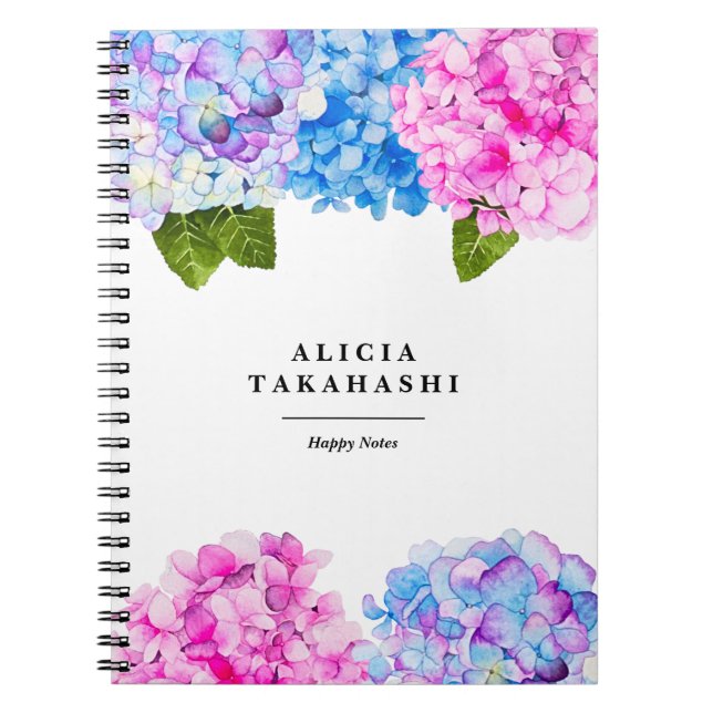 Carnet Fleur d'hydrangée| Ajouter votre nom (Devant)
