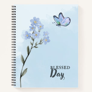 Carnet Fleur et papillon bleu clair Aquarelle douce