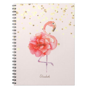 Carnet Fleur Flamant rose rose, Confetti Or