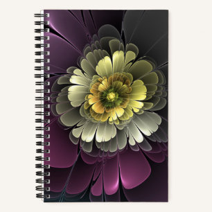 Carnet Fleur fractale grise de pourpre moderne abstraite