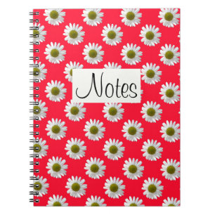 Carnet Fleur imprimé marguerite sur rose rouge