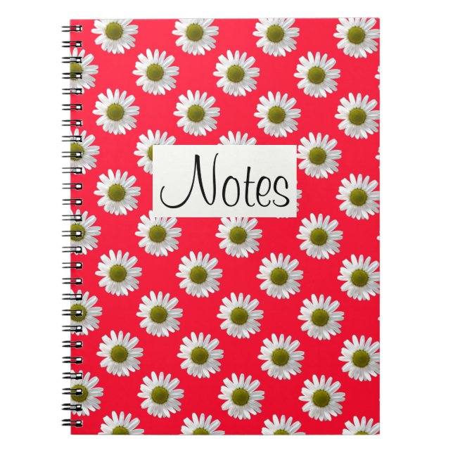 Carnet Fleur imprimé marguerite sur rose rouge (Devant)