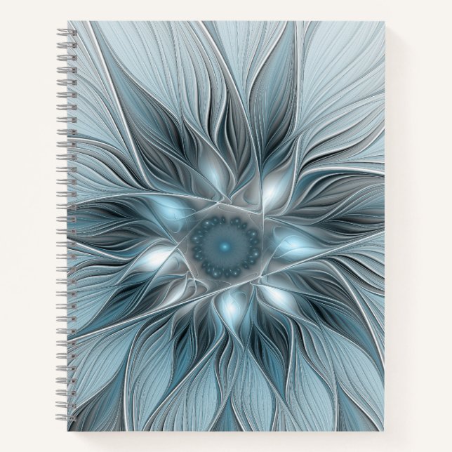 Carnet Fleur Joyeuse Abstrait gris bleu floral Fractal (Devant)