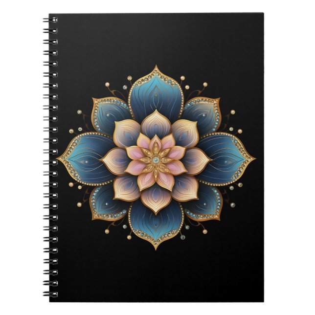 Carnet Fleur Mandala Lotus aux cristaux étincelants (Devant)