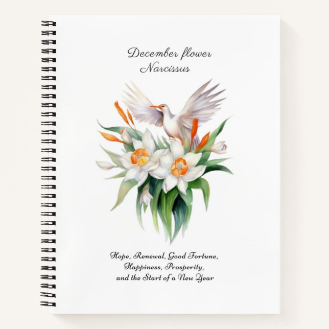 Carnet Fleur Narcisse de décembre avec oiseaux floraux (Devant)