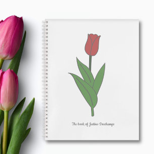 Carnet Fleur pastel de Tulipe rouge botanique
