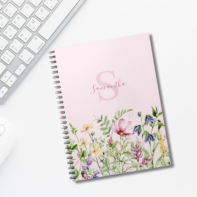 Carnet Fleur personnalisée de monogramme rose (Créateur téléchargé)