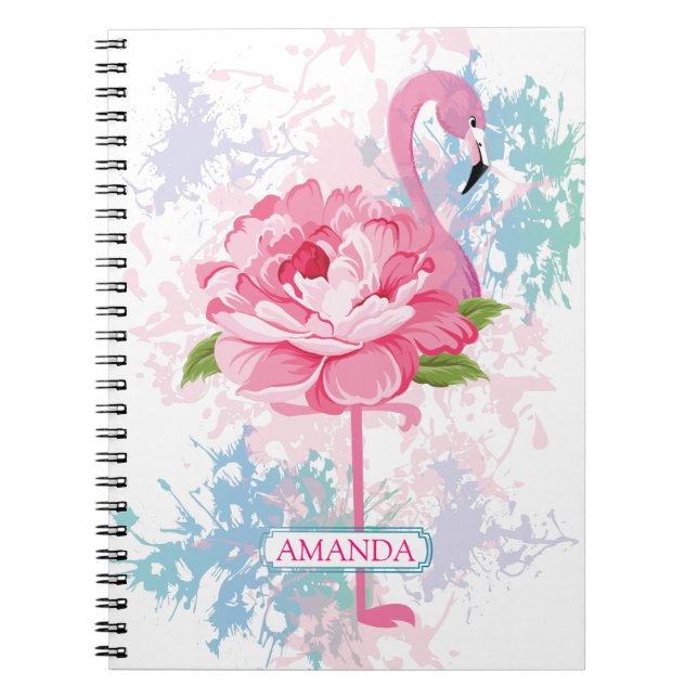 Carnet Fleur rose flamant design Personnalisé (Devant)