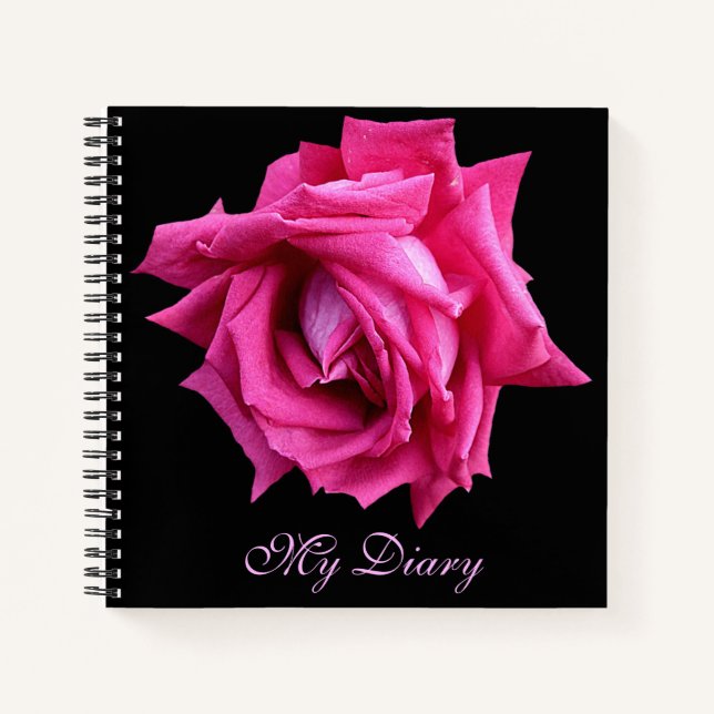 Carnet Fleur rose rose chaud élégant noir tendance (Devant)