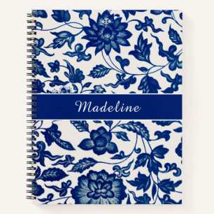 Carnet Fleur sauvage blanche bleue spirale personnalisée