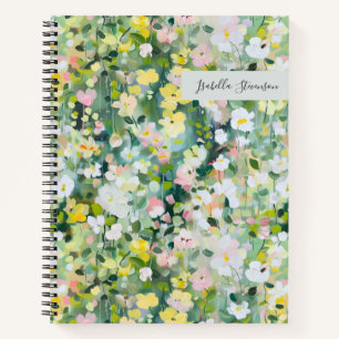 Carnet Fleur sauvage peint à la main vert personnalisé