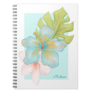 Carnet Fleur tropicale fraîche d'été avec nom