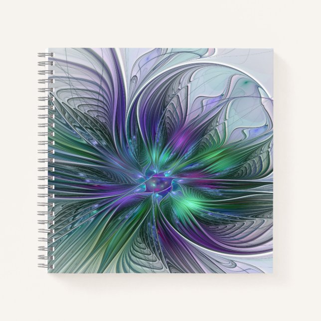 Carnet Fleur vert violet Art Abstrait moderne Fractal (Devant)
