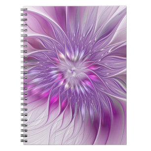 Carnet Fleur violette rose, art fractal abstrait passionn