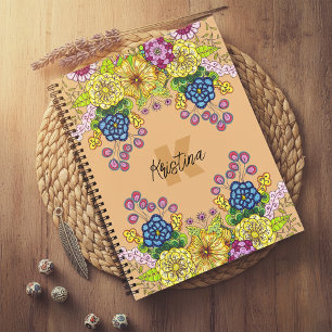 Carnet Fleurs à main complexes Nom et initiale