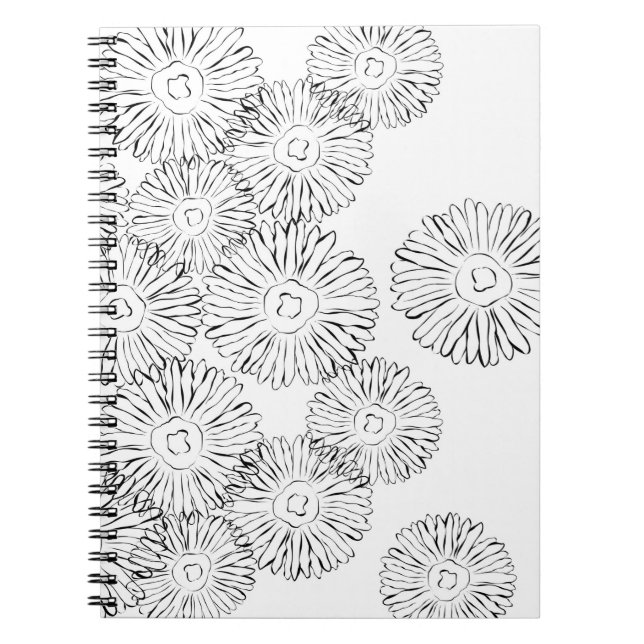 Carnet Fleurs abstraites de printemps noir et blanc (Devant)