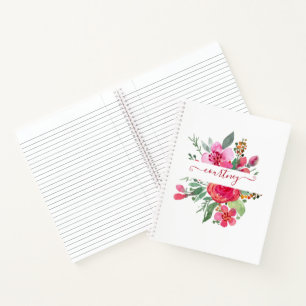 Carnet Fleurs aquarelle rose personnalisées  