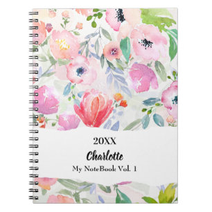Carnet Fleurs aquarelles rose violet