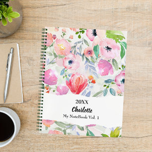 Carnet Fleurs aquarelles rose violet
